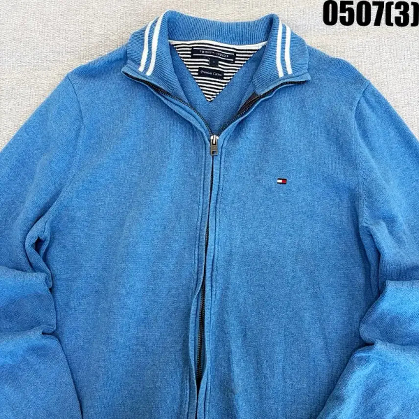 [BUNJANG] Tommy Hilfiger Blue Knit Zip-Up Cardigan (Size S) / 타미힐피거 블루 니트 집업 가디건 S 0507