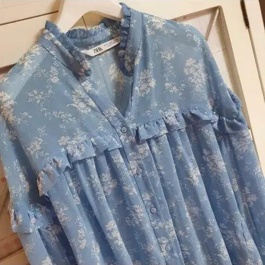 [BUNJANG] Zara Floral Print Frill Blouse / 자라 프릴 블라우스/55-66