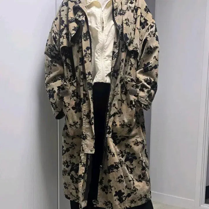 [BUNJANG] Floral Pattern Long Field Jacket / 야상 롱점퍼