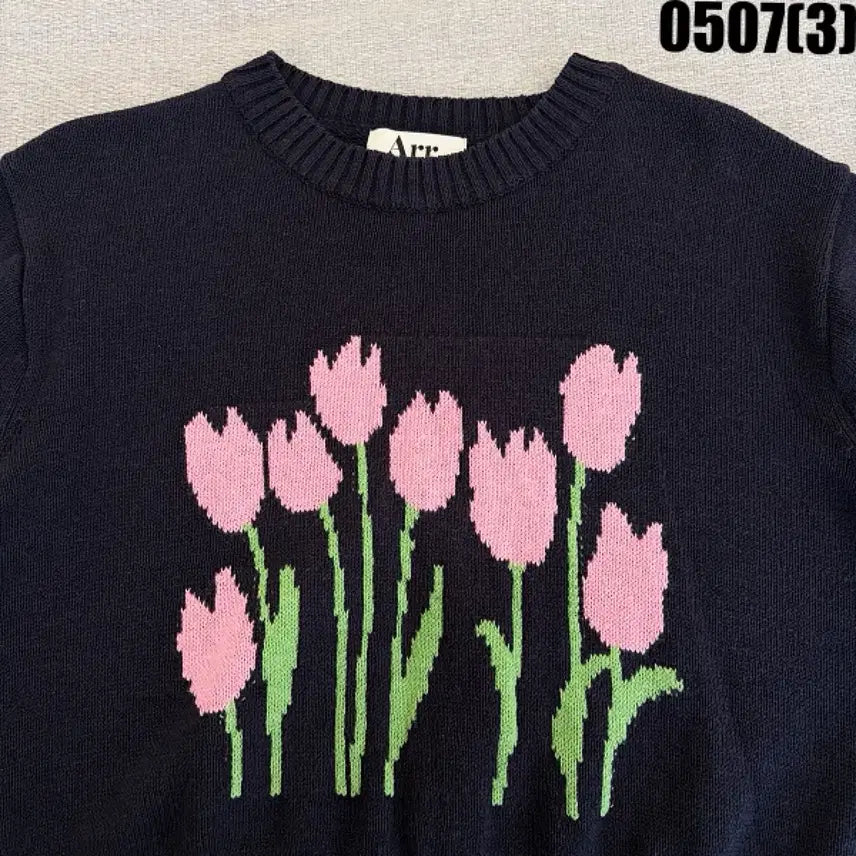[BUNJANG] Arr Tulip Short Sleeve Knit Black / Arr 튤립 반팔 니트 블랙 0507