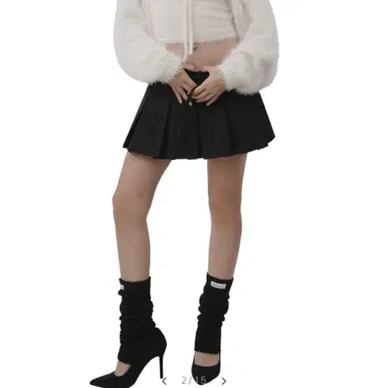 [BUNJANG] Clesir Hugging Ribbon Pleated Mini Skirt Black / 클리시어 Hugging ribbon pleated skirt, Black
