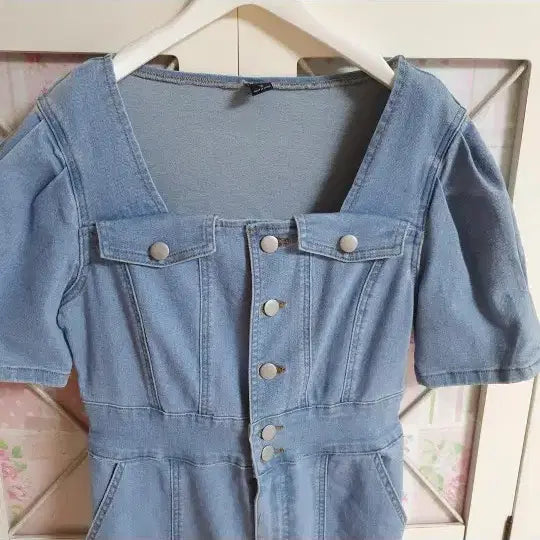 [BUNJANG] Denim Long Dress Square Neck Mermaid Line Size 55 / 데님 롱원피스/55