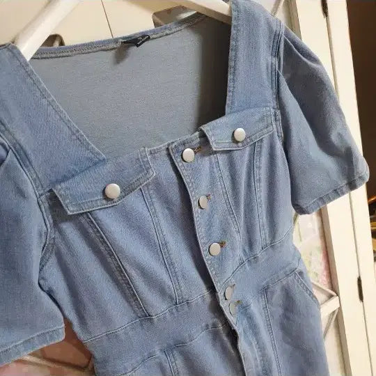 [BUNJANG] Denim Long Dress Square Neck Mermaid Line Size 55 / 데님 롱원피스/55