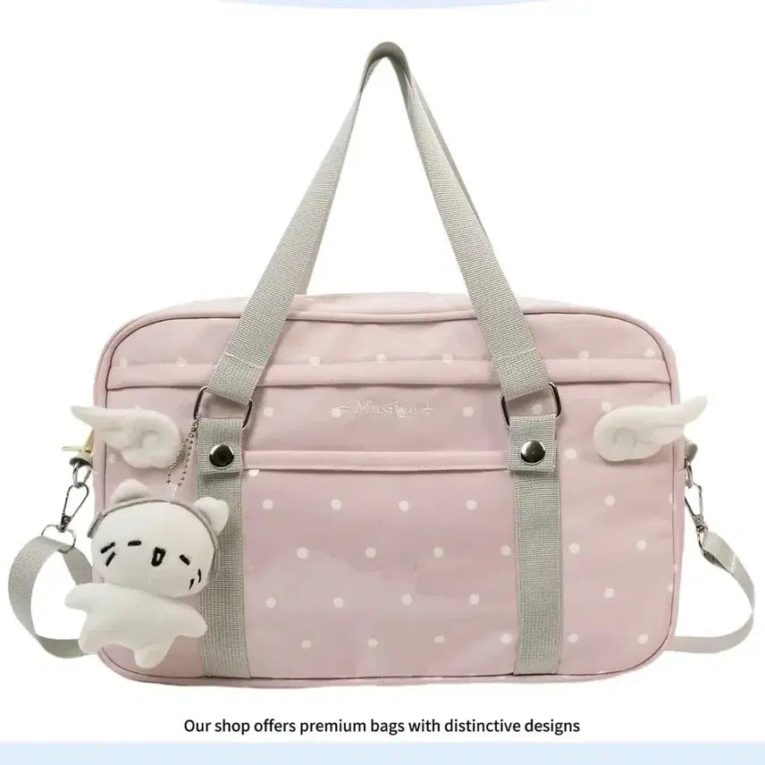 [BUNJANG] Nylon Large Capacity Daily Shoulder Bag with Wing and Dot Accents / 서브컬처 양산형 날개 도트 데일리 숄더백 나일론 대용량 이타백(5컬러)