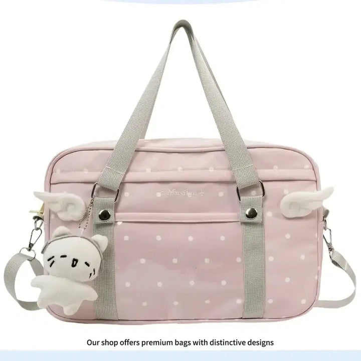 [BUNJANG] Nylon Large Capacity Daily Shoulder Bag with Wing and Dot Accents / 서브컬처 양산형 날개 도트 데일리 숄더백 나일론 대용량 이타백(5컬러)