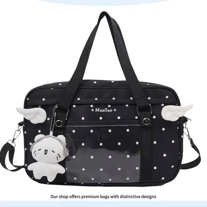 [BUNJANG] Nylon Large Capacity Daily Shoulder Bag with Wing and Dot Accents / 서브컬처 양산형 날개 도트 데일리 숄더백 나일론 대용량 이타백(5컬러)