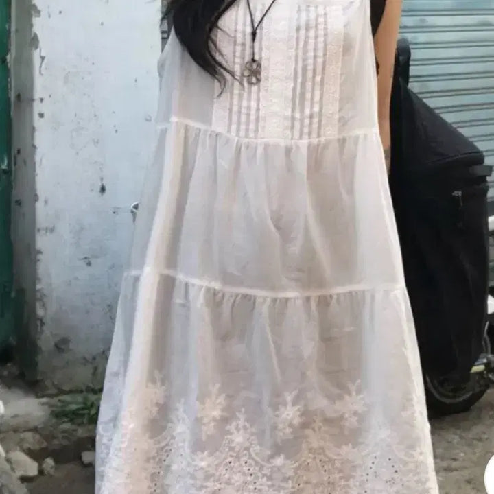 [BUNJANG] Vintage White Lace Mini Dress / 빈티지 화이트 레이스 원피스