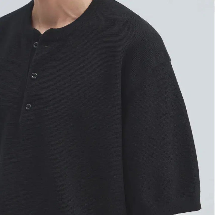 [BUNJANG] Indie Low Half Knit Henry Short Sleeve / 인더로우 하프 니트 헨리 반팔(3)