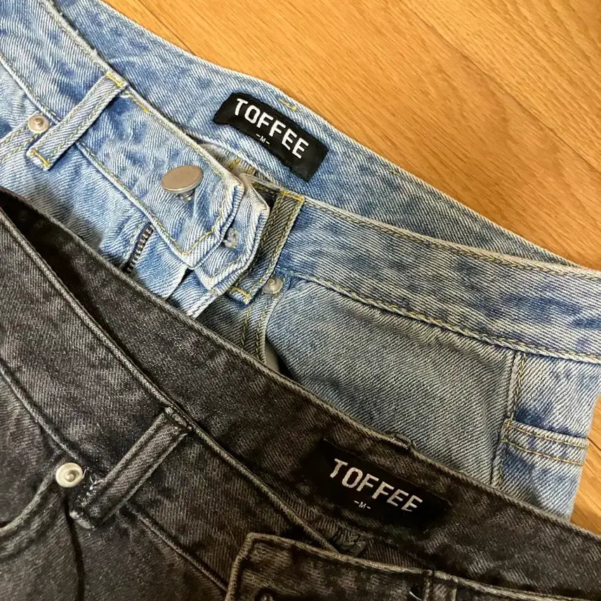 [BUNJANG] Topi Wide Denim Pants Black, Light Blue (Set of 2) / [2장가격] 토피 와이드 데님팬츠 블랙,연청 m