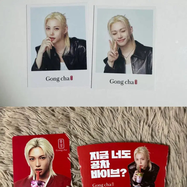 [BUNJANG] Stray Kids Felix Gongcha Happy Card Leather Version Bundle Set with Cup Holder &amp; Coaster / [일괄] 필릭스 공차 해피카드 컵홀더 코스터