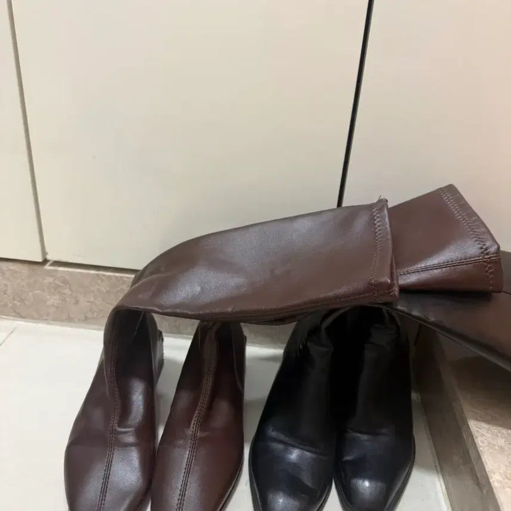 [BUNJANG] Leather Long Boots - Brown / 레더 롱부츠 브라운
