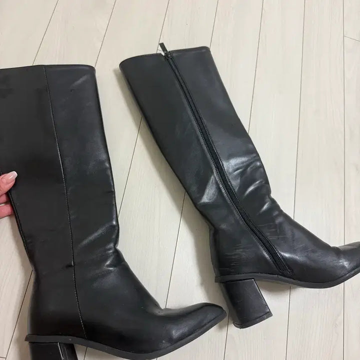 [BUNJANG] Black Square Long Boots (6cm Heel) / 스퀘어 롱부츠 블랙 6cm