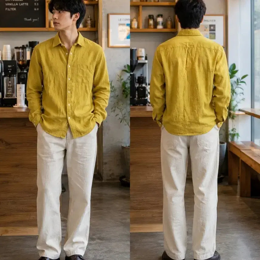 [BUNJANG] Ziozia Mustard Linen Shirt (105) / 지오지아 머스타드 린넨 셔츠 105