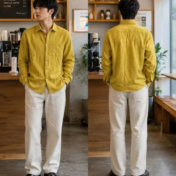 [BUNJANG] Ziozia Mustard Linen Shirt (105) / 지오지아 머스타드 린넨 셔츠 105