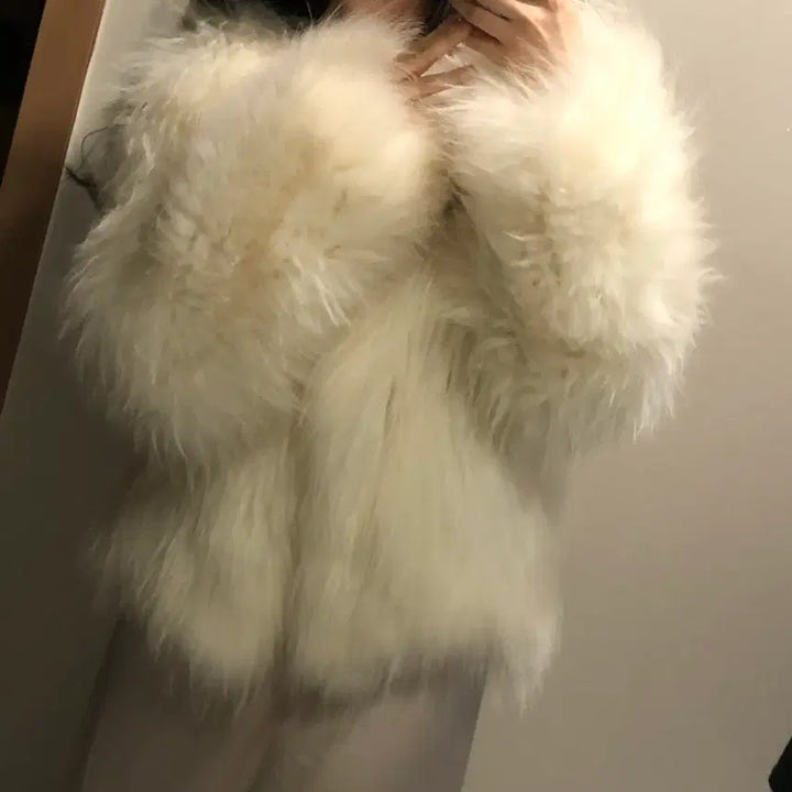 [BUNJANG] Premium Saga Fox Fur Knitted Jacket Coat / 최상급 사가폭스퍼 폭스 니팅 자켓 코트 퍼 풍성 60만원대