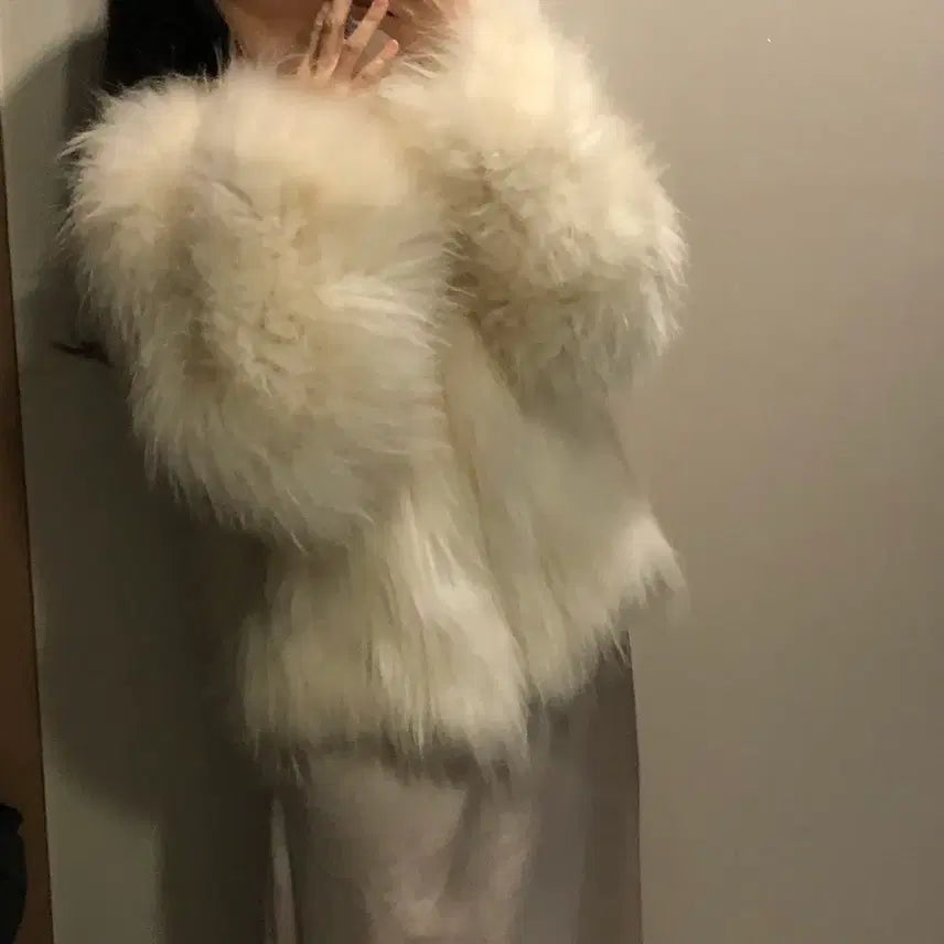 [BUNJANG] Premium Saga Fox Fur Knitted Jacket Coat / 최상급 사가폭스퍼 폭스 니팅 자켓 코트 퍼 풍성 60만원대