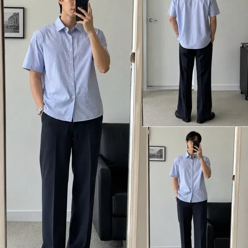 [BUNJANG] Daks Striped Short-Sleeve Shirt Blue Size 100 / 닥스 스트라이프 반팔 셔츠 100 블루