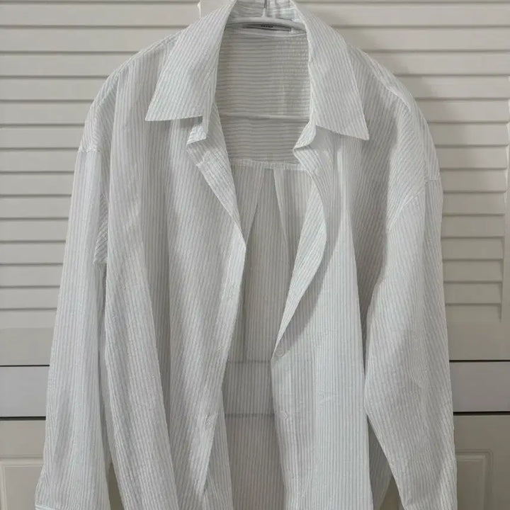 [BUNJANG] Sheer Stripe Shirt &amp; Charcoal Wide Slacks Set / 시스루 셔츠, 차콜 와이드 슬랙스 세트