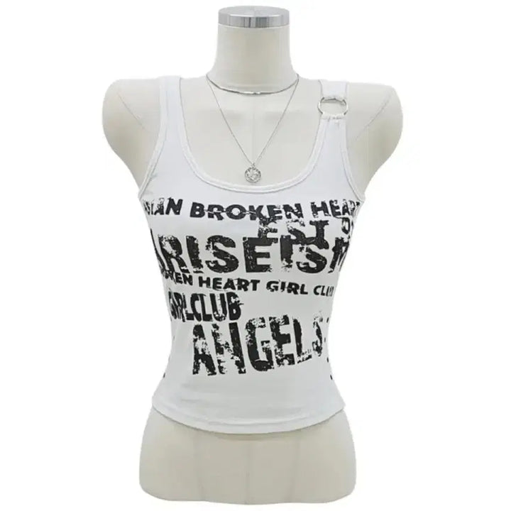 [BUNJANG] Avely Vintage Rockstar White Printing O-ring Camisole / 에이블리 빈티지 락스타 화이트 프린팅 오링 나시