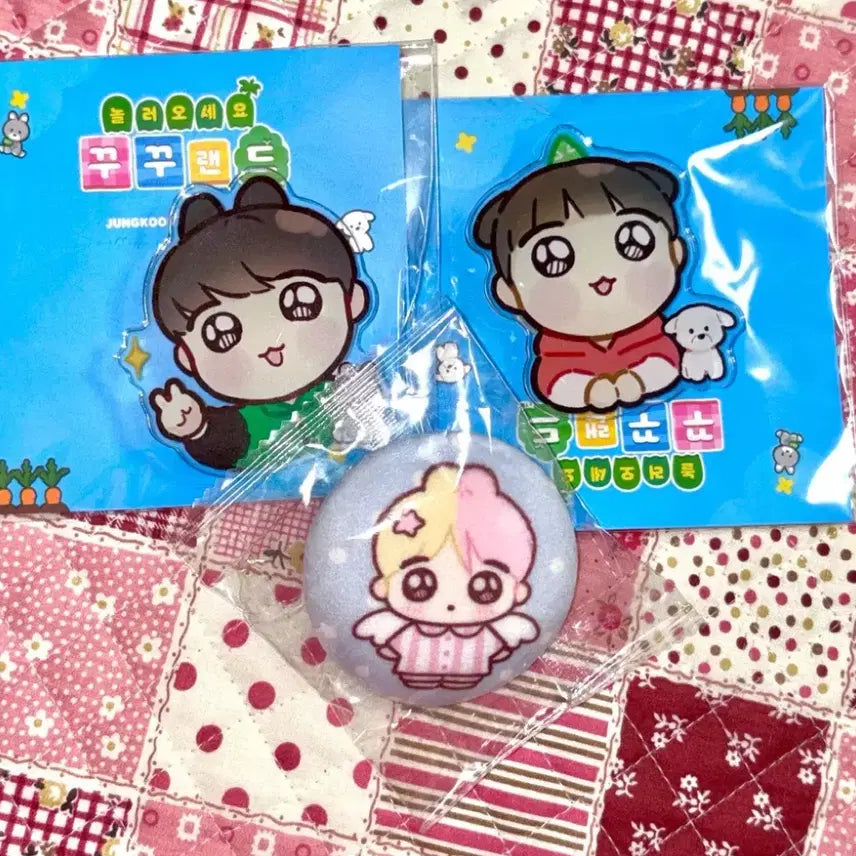 [BUNJANG] BTS Jungkook Griteok &amp; Chewy Badge Set / 방탄 정국 그립톡 말랑 뱃지 생카 생일 카페 국뷔 꾸꾸랜드 궁물 양반김