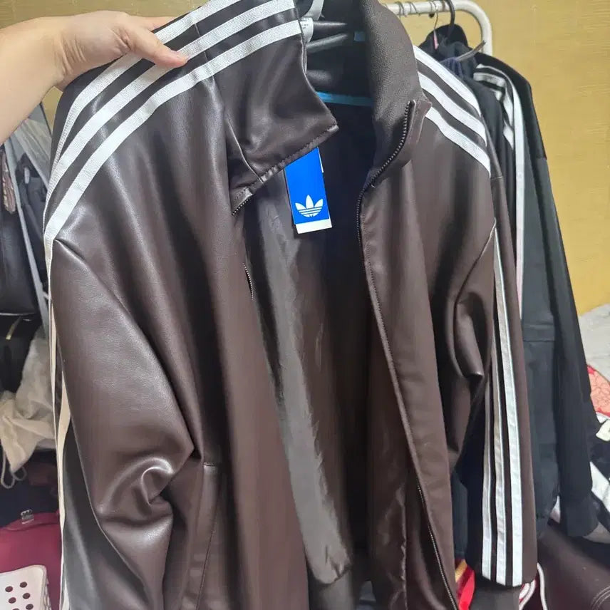 [BUNJANG] Adidas Plether 3S Leather Jacket Brown / M) 아디다스 플레더 3S 레더자켓 브라운 커피
