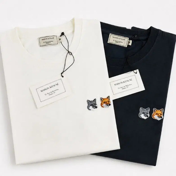 [BUNJANG] Maison Kitsuné Double Fox Head Short Sleeve T-Shirt / 메종키츠네 더블 폭스 반팔티 블랙/네이비/화이트. 남녀공용