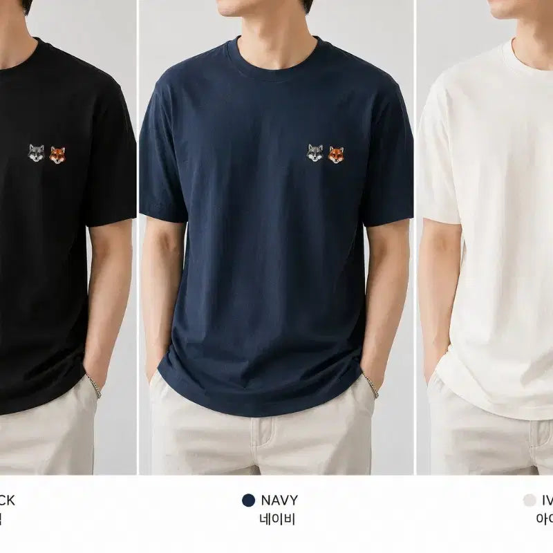 [BUNJANG] Maison Kitsuné Double Fox Head Short Sleeve T-Shirt / 메종키츠네 더블 폭스 반팔티 블랙/네이비/화이트. 남녀공용