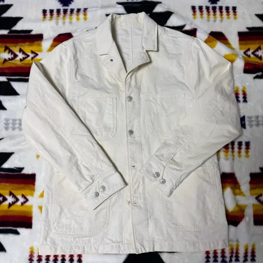 [BUNJANG] Officine Generale White Pocket Contrast Cotton Long Sleeve Casual Jacket / [52]오피신 제네랄 화이트 포켓배색 면 긴팔캐주얼자켓