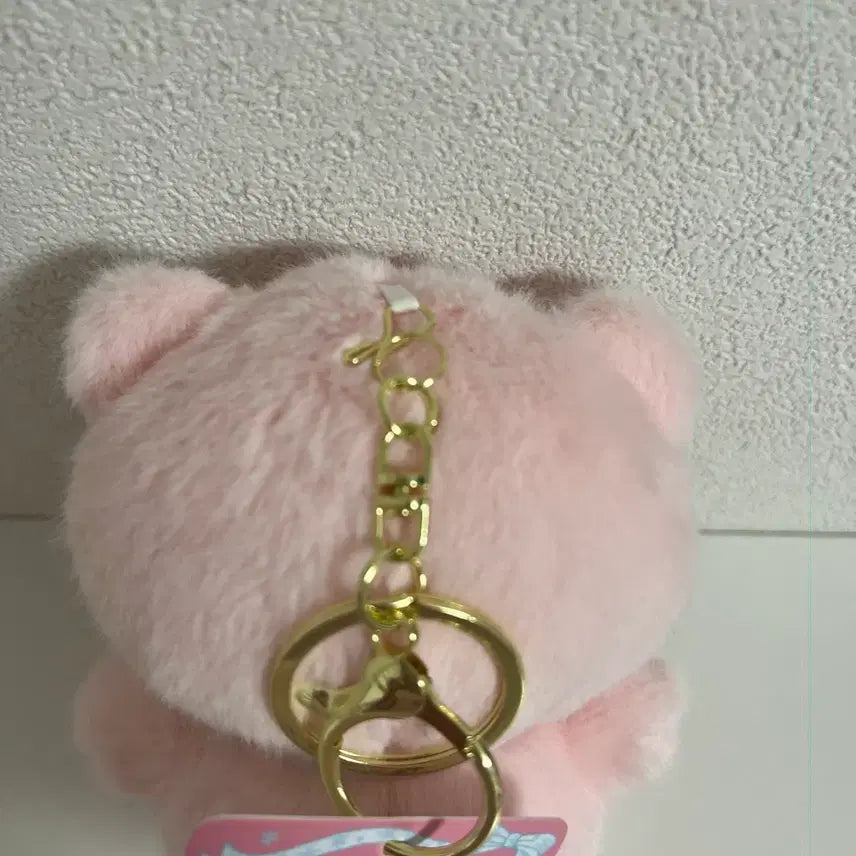 [BUNJANG] Pink Bear Plush Keychain with Plaid Scarf / 분홍 곰인형 + 체크무늬 스카프(인형키링)
