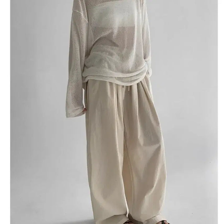 [BUNJANG] Manique Cotton Wide Pants Cream / 매니크 와이드 코튼팬츠