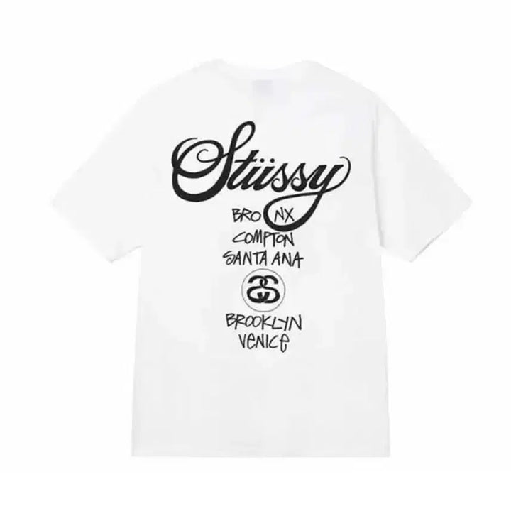 [BUNJANG] Stussy World Tour Short Sleeve T-Shirt (Black/White) / 정품/무료배송)스 투 시 월드투어 반팔티 , 블랙 화이트