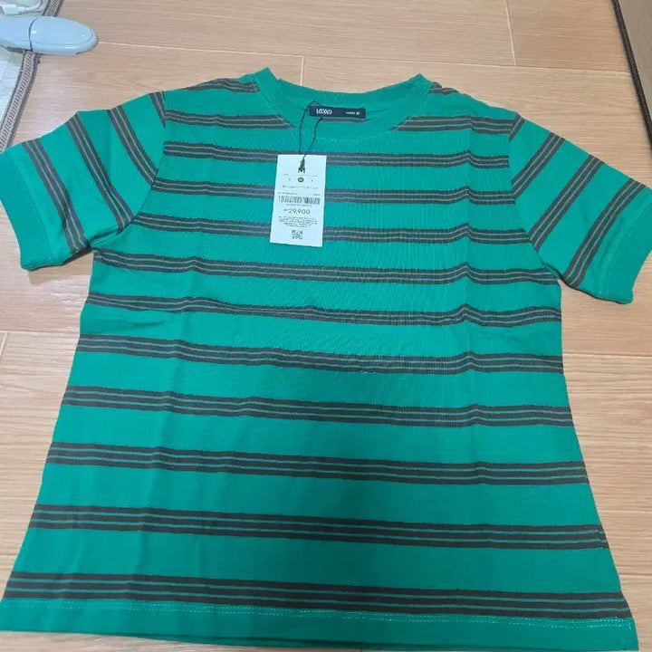 [BUNJANG] MIXXO Green Stripe Short Sleeve T-shirt (Size M) / MIXXO 믹쏘 그린 스트라이프 반팔티셔츠