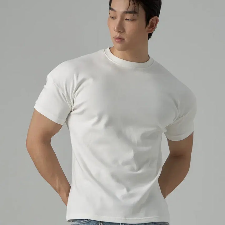 [BUNJANG] Berman Apparel Frame Cotton Muscle Fit T-Shirt Ivory (M) / 베르만 어패럴 프레임 코튼 머슬핏 티셔츠 아이보리 (M)