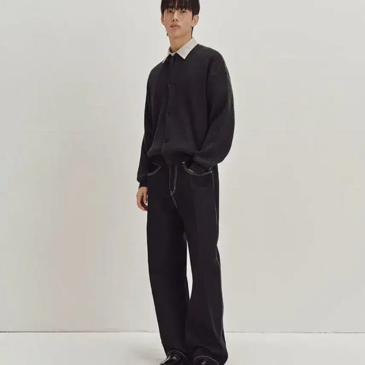 [BUNJANG] Second Monologue Ribbed Structured Roundneck Cardigan Charcoal M / 세컨모놀로그 골지 스트럭처드 라운드넥 가디건 차콜 m