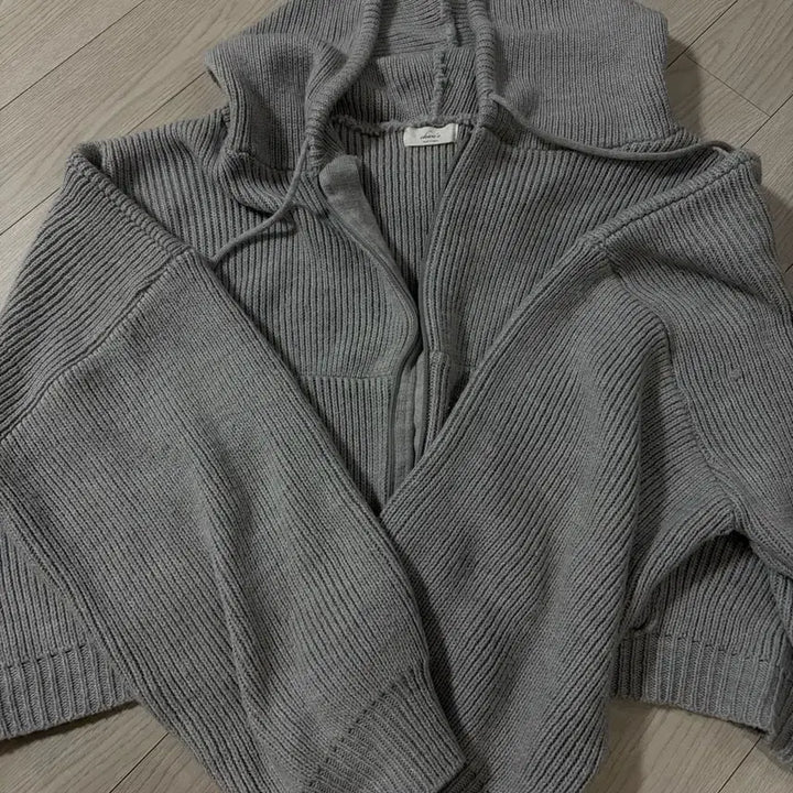 [BUNJANG] Knit Hooded Zip-Up Gray / 니트 후드 집업 그레이