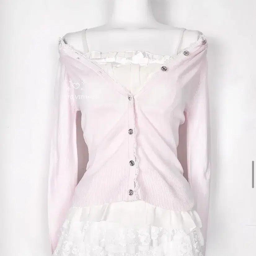 [BUNJANG] Cecil McBee Pale Pink Lace Cardigan / 세실맥비 페일핑크 레이스 가디건 히메갸루 핀터레스트 stc