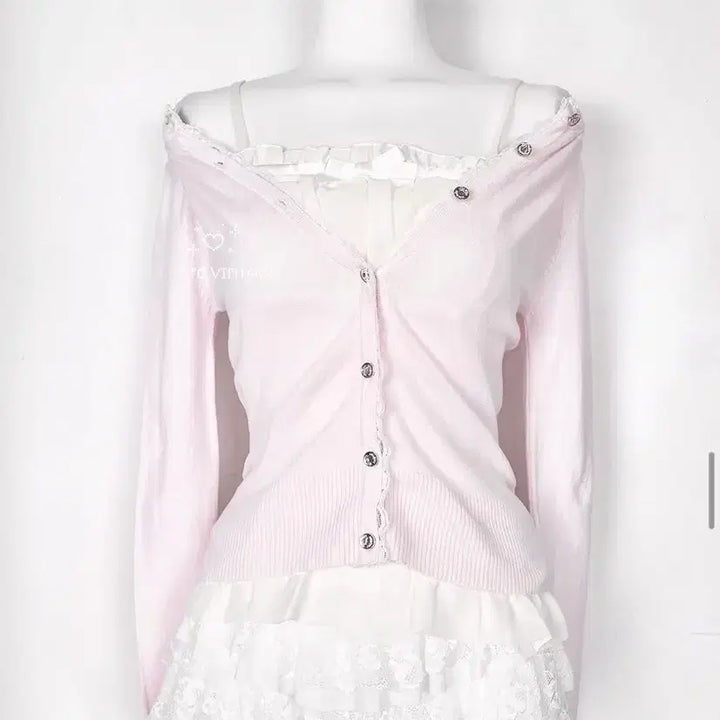 [BUNJANG] Cecil McBee Pale Pink Lace Cardigan / 세실맥비 페일핑크 레이스 가디건 히메갸루 핀터레스트 stc