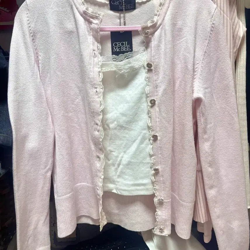 [BUNJANG] Cecil McBee Pale Pink Lace Cardigan / 세실맥비 페일핑크 레이스 가디건 히메갸루 핀터레스트 stc