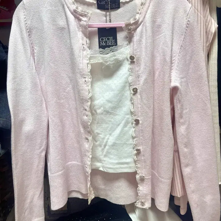 [BUNJANG] Cecil McBee Pale Pink Lace Cardigan / 세실맥비 페일핑크 레이스 가디건 히메갸루 핀터레스트 stc