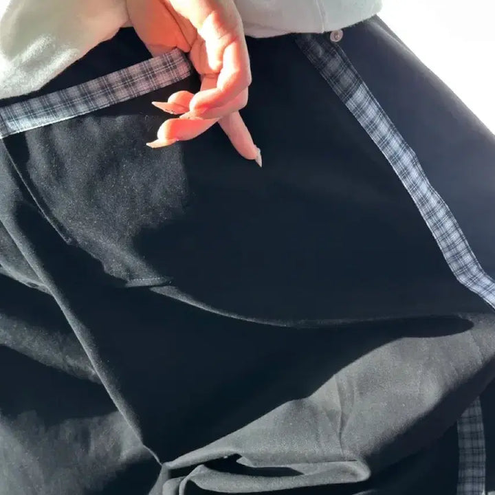 [BUNJANG] Side Check Balloon Cotton Wide Pants / 사이드 체크 벌룬 코튼 와이드 팬츠 유니섹스 바지 블랙