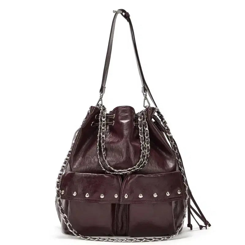 [BUNJANG] DEINET 5-Way Studded Pocket Multi Bag Burgundy / 다이닛 DEINET 5웨이 스터드 포켓 멀티백 버건디