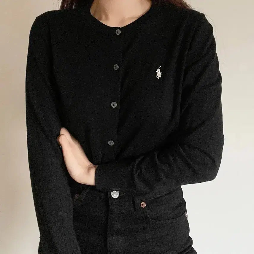 [BUNJANG] Polo Ralph Lauren Black 100% Cotton Cardigan / (정품) 폴로 랄프로렌 블랙 코튼 100% 가디건