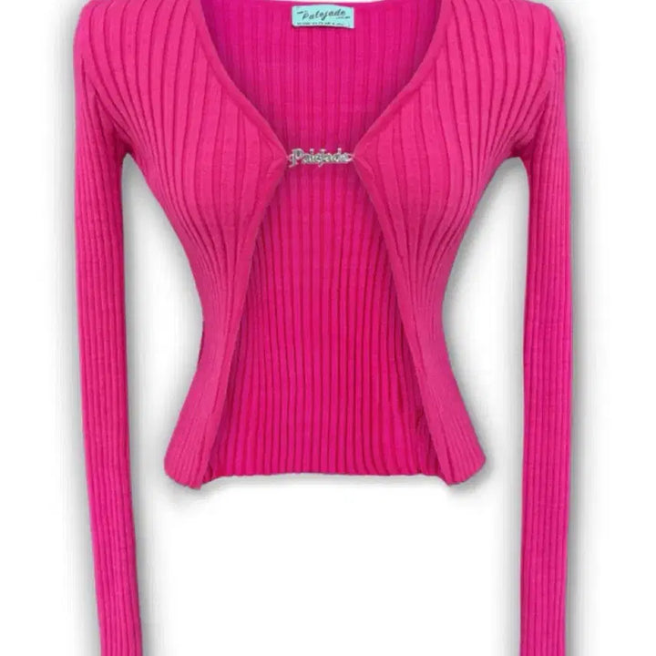 [BUNJANG] Pale Jade Logo Pendant Cardigan Hot Pink / 페일제이드 로고 펜던트 가디건 핫핑크