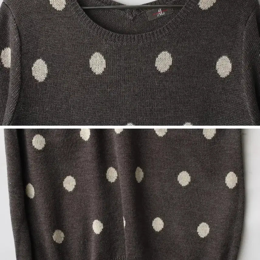 [BUNJANG] ALLUMETTE Dot Pattern Pocket Knit Dress / ALLUMETTE 50%울 빈티지도트패턴포켓니트원피스 라떼갸루 모리룩