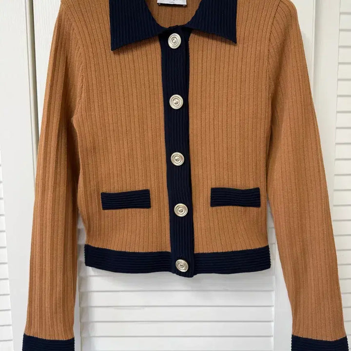 [BUNJANG] Sandro Brown Color Block Knit Cardigan / 산드로 브라운 배색 니트 가디건