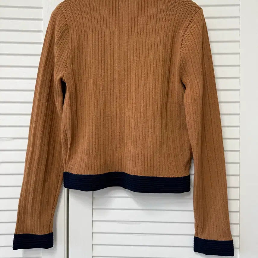[BUNJANG] Sandro Brown Color Block Knit Cardigan / 산드로 브라운 배색 니트 가디건