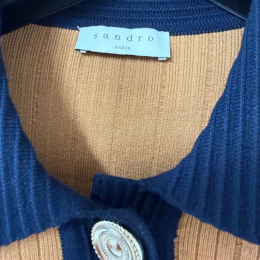 [BUNJANG] Sandro Brown Color Block Knit Cardigan / 산드로 브라운 배색 니트 가디건