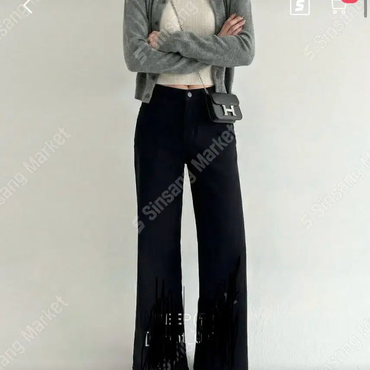[BUNJANG] Hidden Banding Black Wide Bootcut Jeans (New) / 5551 히든밴딩 블랙 와이드 부츠컷 새상품
