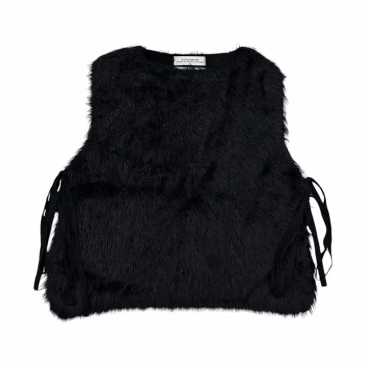 [BUNJANG] Nothing Everything Open Side Vegan Faux Fur Vest Black / 낫띵에브리띵 오픈 사이드 비건 퍼 베스트 조끼 블랙