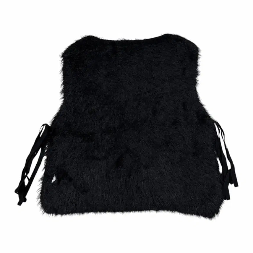 [BUNJANG] Nothing Everything Open Side Vegan Faux Fur Vest Black / 낫띵에브리띵 오픈 사이드 비건 퍼 베스트 조끼 블랙